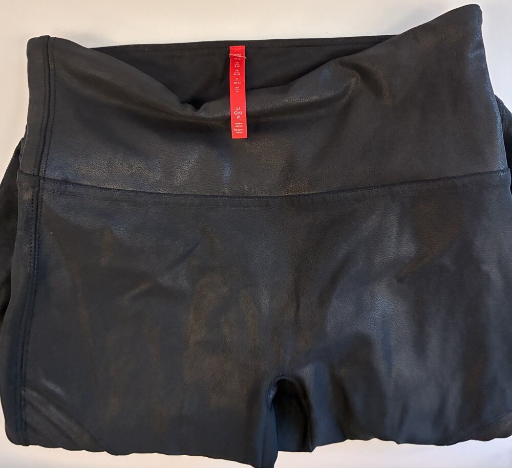 SPANX Faux Leather Moto Leggings Very Black Size S High Waist Shaping Pants